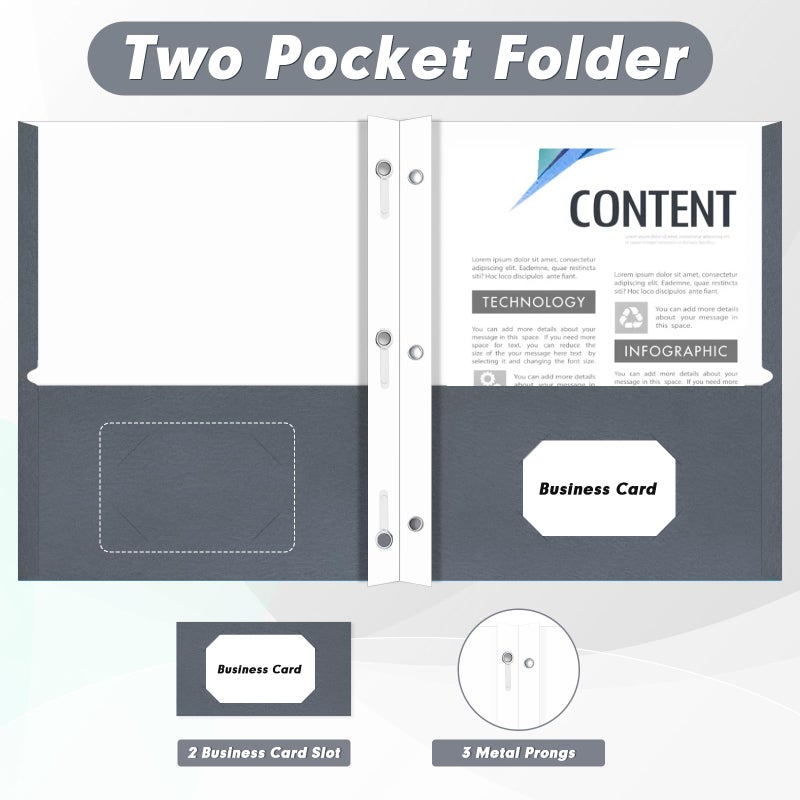 PANDRI Two Pocket Folders, PANDRI 60 Pack Two Pocket Folders with Prongs, 3 Prong Folders Designed for Office and Classroom, Letter Size Grey - Image 5